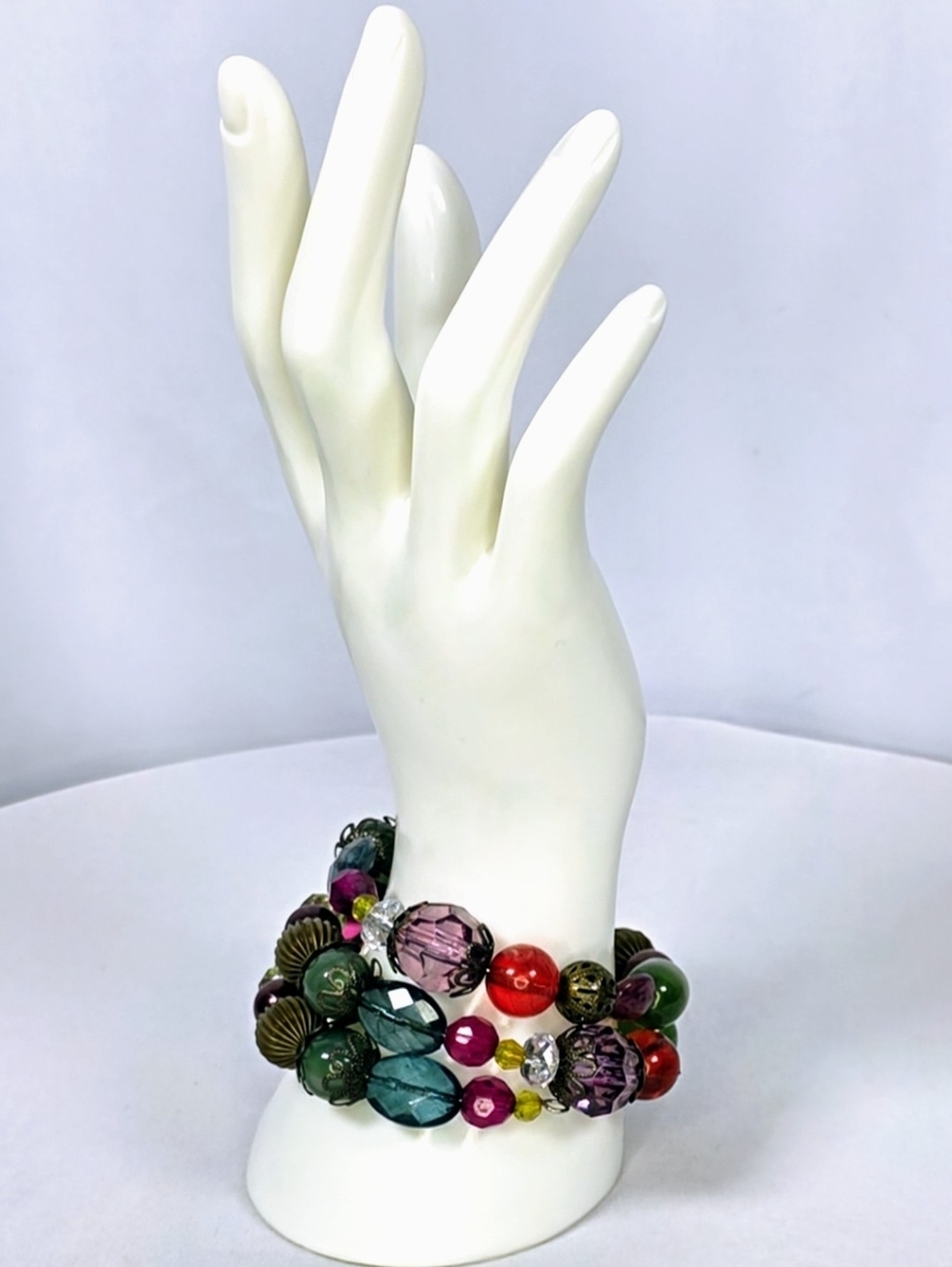 Chunky Beaded Stretch Bracelet Multicolor Glass Boho Statement EUC